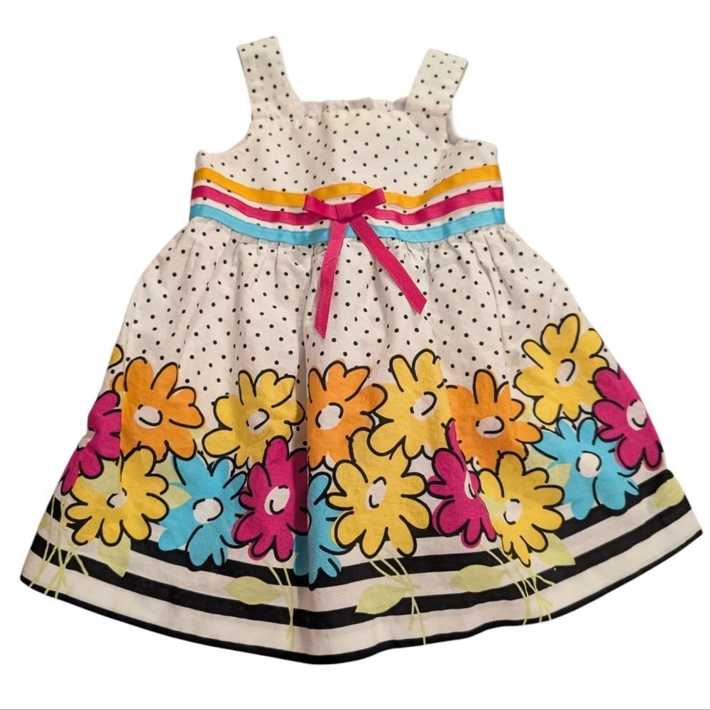 Infant Girls Y2K Floral Polka Dot Print With Ribbon Details 12 Months